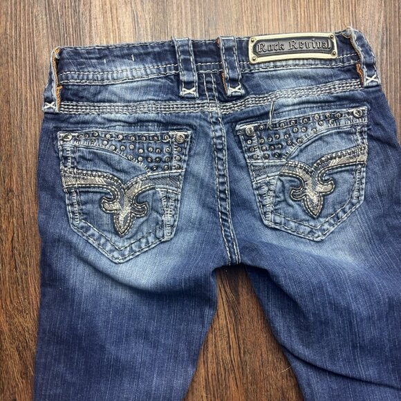 Rock Revival Henna Skinny Jeans Rhinestones Distressed Dark Wash Women’s Size 25 - Picture 4 of 12